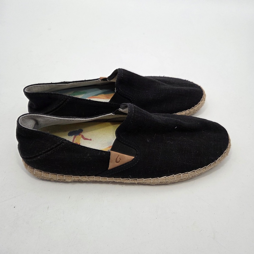Olukai Kaula Pa A Kapa Comfort Shoes Black Women's Size 8.5 Canvas Slip On Flat - Picture 2 of 6